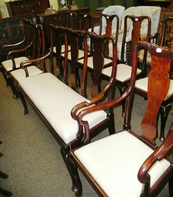 Lot 663 - Mahogany open-framed settle and a set of eight Queen Anne style dining chairs including two carvers