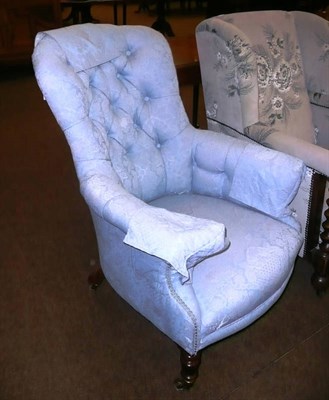 Lot 668 - A Victorian pale blue button-back upholstered armchair