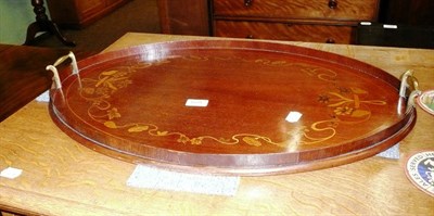 Lot 678 - Mahogany oval inlaid two-handled tray