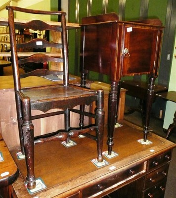 Lot 691 - Regency mahogany pot cupboard and an ash and elm ladder back chair