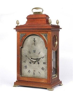 Lot 1347 - A Mahogany Striking Bracket Clock, the case with inverted bell top and brass carrying handle, later