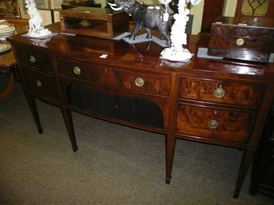 Lot 717 - Mahogany inlaid bow front sideboard with tambour front