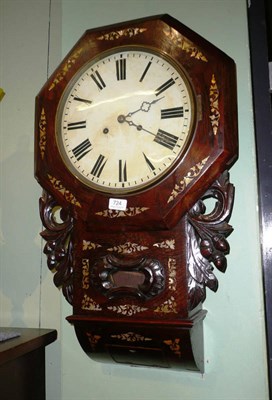 Lot 724 - A rosewood veneered and mother-of-pearl striking wall clock