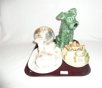 Lot 7 - Sylvac green dog, dressing table pieces, Charlotte Rhead table lamp, etc