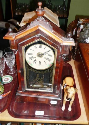 Lot 13 - American alarm shelf clock, a 400 day clock and a Beswick Great Dane