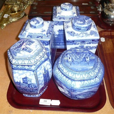 Lot 18 - Five Maling Rington's blue and white tea caddies and covers
