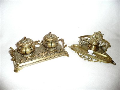 Lot 20 - A brass inkstand the based stamped W T & S