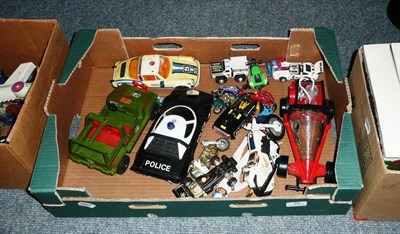 Lot 49 - Three boxes of diecast and other vehicles and toys
