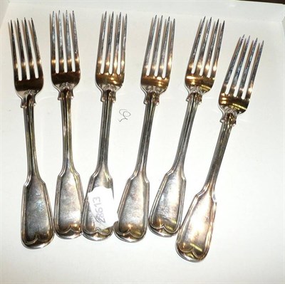 Lot 53 - Set of six silver fiddle thread table forks