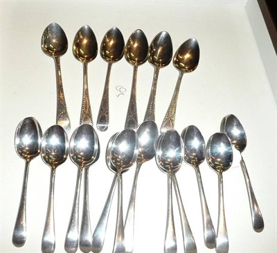 Lot 66 - Six bright cut teaspoons and twelve coffee spoons