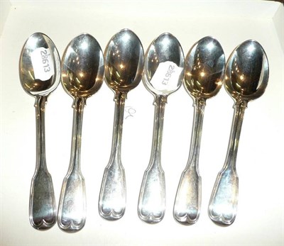 Lot 82 - Set of six Victorian silver fiddle and thread pattern dessert spoons