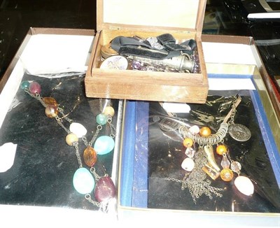 Lot 83 - A silver horse shoe brooch, lava brooch, silver horse brooch, silver ring and costume jewellery