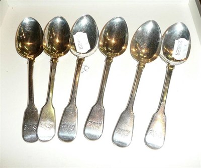 Lot 84 - Six fiddle pattern silver dessert spoons (6)