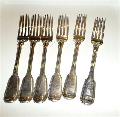 Lot 87 - Set of six Victorian silver fiddle and thread dessert forks