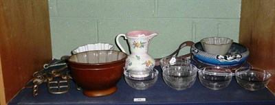 Lot 91 - Maling jug, a Maling bowl, three stoneware jelly moulds, a set of six Edwardian finger bowls,...