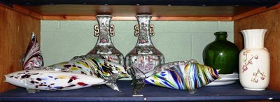 Lot 96 - Five Murano glass fish, meat plates, a pair of Chinese vases, etc