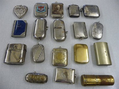 Lot 136 - Eighteen assorted silver plated vestas including an enamel example, souvenir from Bruselles,...