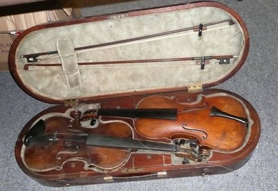 Lot 159 - Two German violins in double bentwood case