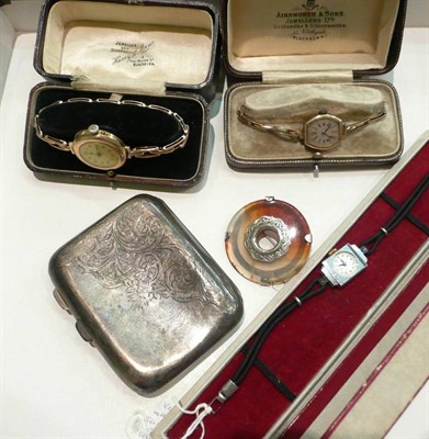 Lot 169 - Two ladies' 9 carat gold wristwatches, lady's steel wristwatch, Victorian brooch and a silver...