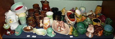 Lot 199 - Shelf of Sylvac including preserve jars, sauce boats, vases, pin dishes, jardinieres, etc