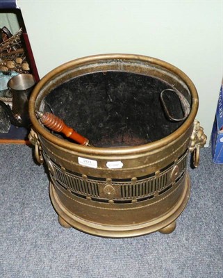 Lot 201 - Brass oval coal bin and a toasting fork (2)