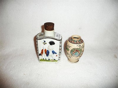 Lot 214 - Pearlware tea caddy and a Satsuma small vase