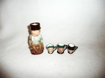 Lot 215 - Three Royal Doulton tiny character jugs "Mr Pickwick", "Auld Mac" and "Mr Macawber" and a Royal...