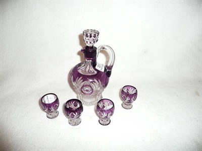 Lot 216 - Amethyst-flashed liqueur decanter and four glasses