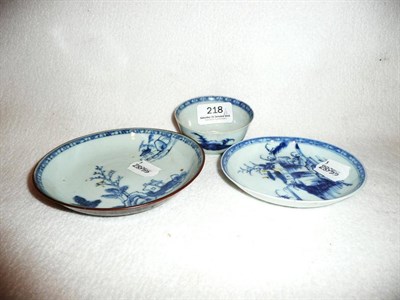 Lot 218 - A Nanking Cargo blue and white tea bowl and saucer and a similar Batavian saucer (3)