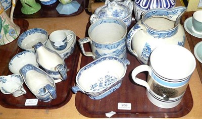 Lot 268 - Collection of blue and white pottery and porcelain on two trays