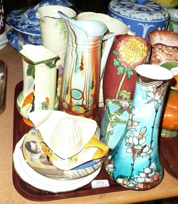 Lot 273 - Minton vase, 1930's jugs, two Diana collector's plates, continental Majolica box, etc