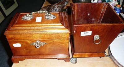 Lot 286 - 20th century tea caddy and a small planter on brass claw feet