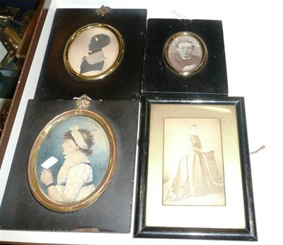 Lot 295 - Silhouette, watercolour miniature and two photographic images