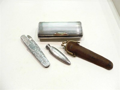 Lot 299 - 925 small cigarette case, silver pen knife, miniature scent flask and an amber silver-plated...