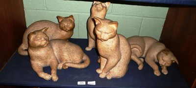 Lot 313 - Five large stoneware figures of cats by Moorside Pottery, West Burton