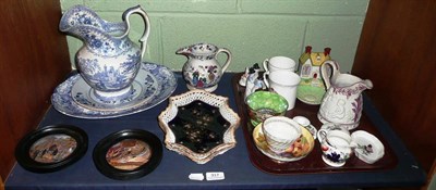 Lot 317 - Victorian and later ceramics including two Prattware lids, blue and white jug, etc