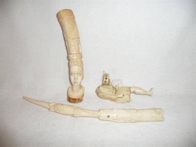 Lot 330 - Japanese ivory figure (a.f.) and two African ivory carvings