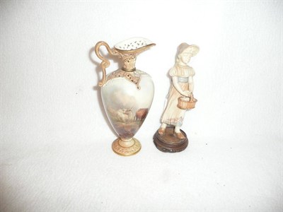 Lot 333 - James Stinton cattle ewer (a.f.) and a Hadleys Worcester standing girl (a.f.)