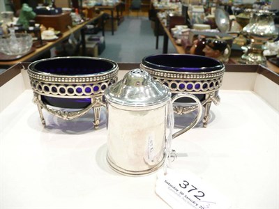 Lot 372 - Pair of Continental salts and a Georgian pepper