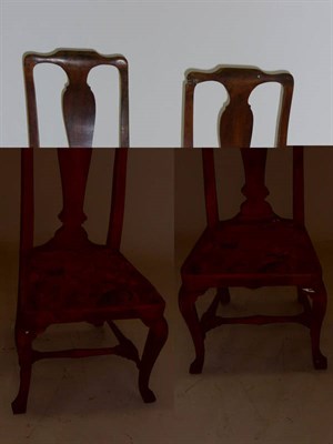 Lot 1403 - A Pair of Late 17th Century Walnut Dining Chairs, the shaped top rails with vase shaped splats...