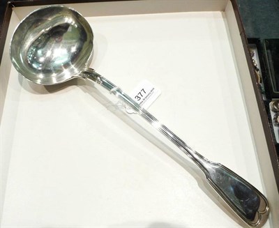 Lot 377 - A Georgian silver fiddle and thread pattern soup ladle