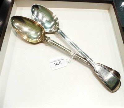 Lot 378 - Pair of William IV silver fiddle and thread pattern basting spoons