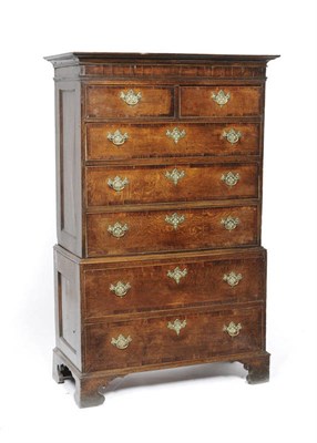 Lot 1406 - An Early 18th Century Oak and Mahogany Crossbanded Chest on Chest, the projecting moulded...