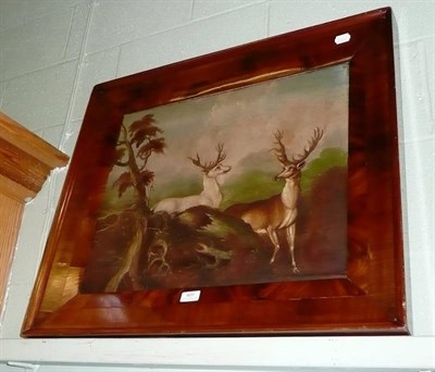 Lot 407 - After Samuel Howitt - primitive study of stags in a landscape in a mahogany frame