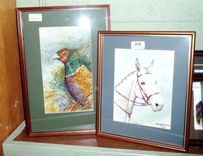 Lot 408 - D M & E M Alderson watercolour of a pheasant together with another portrait of a horse