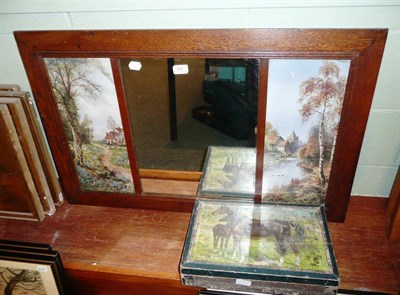 Lot 417 - A 1920's/30's oak-framed mirror and a boxed building set/jigsaw