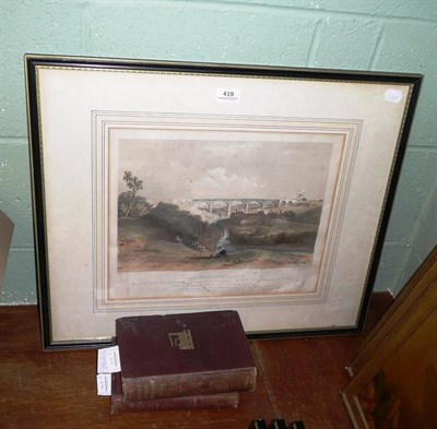 Lot 419 - A coloured engraving of the Ousburn Viaduct, two books - Life of George Stephenson 1857 and Jubilee