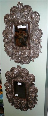 Lot 426 - Pair of Florentine style mirrors in silvered plaster frames