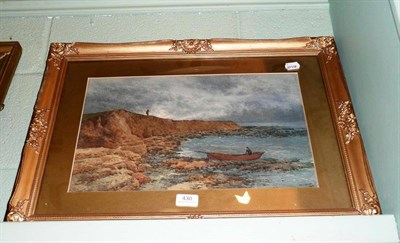 Lot 430 - Thomas J Watson - Fishing boat drawn up on a craggy shore, signed, watercolour.