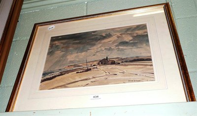 Lot 434 - George Graham - Coastal scene with a cottage on the beach, signed watercolour